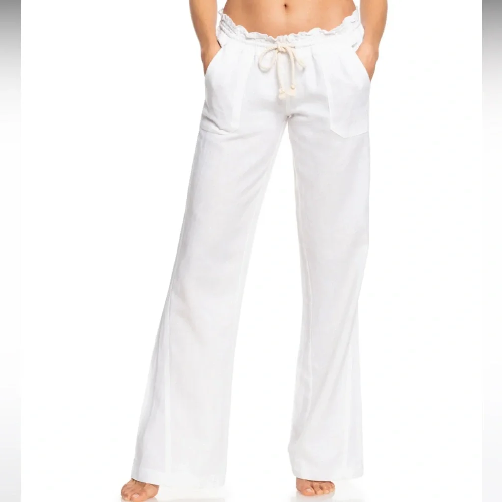 Roxy Off-White Linen Pants - Picture 1 of 9